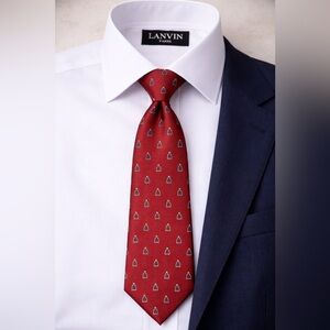 Vintage Lanvin Paris Silk Tie Red Equestrian Stirrup Print Luxury Necktie